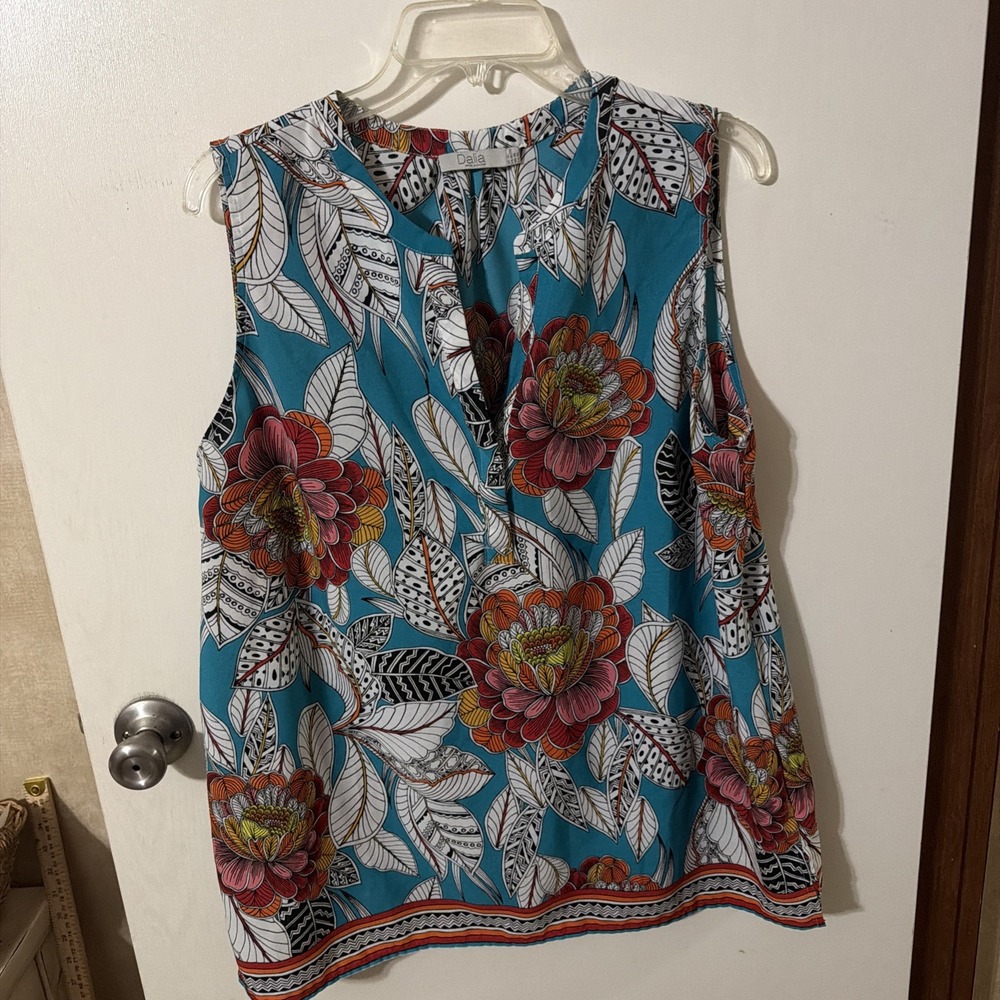 Floral Dalia Womens Top Size XL Sleeveless Colorful Floral Print Polyester